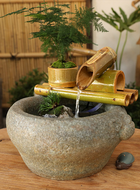 庭院竹子流水景观招财风水轮假山喷泉阳台鱼池造景民宿装饰品摆件