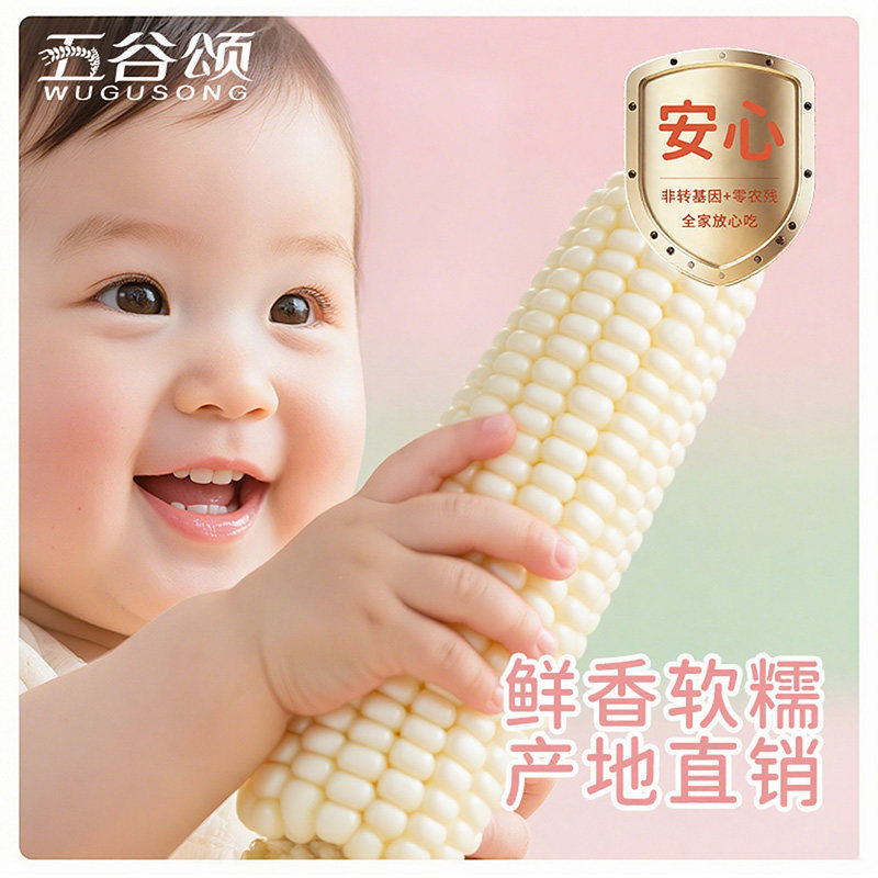 五谷颂白糯玉米200g*10g软糯香甜农残检测非转基因新鲜玉米