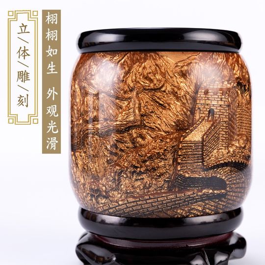 古典水晶浮雕笔筒中国风书房办公室桌面装饰品创意摆件出国送老外