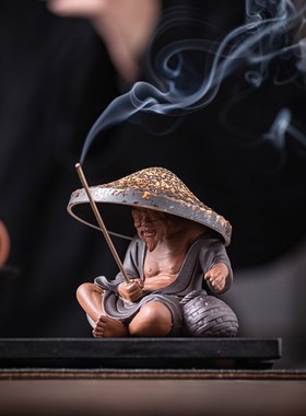 新中式禅意陶瓷摆件创意姜太公钓鱼茶漏架线香插茶宠家居摆件装饰