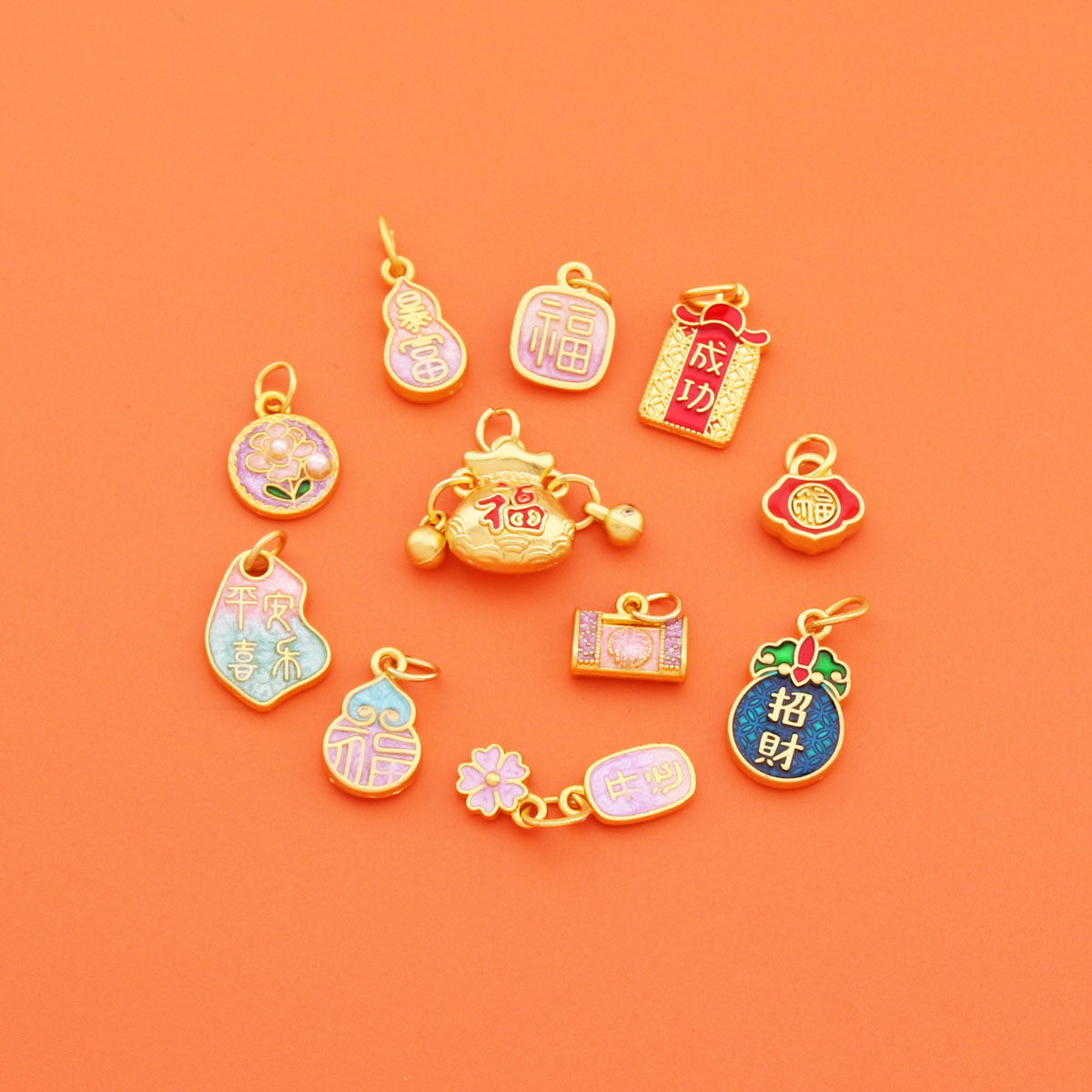 古法金色保色祥云福字钱袋子吊坠DIY葫芦饰品配件挂件手工编织 - 图0