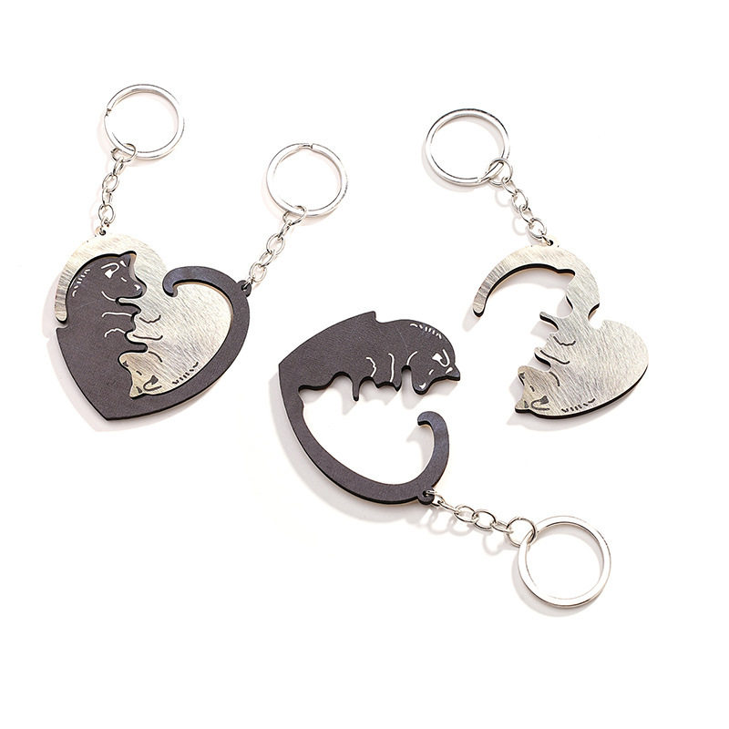 创意仿真木质情侣水獭猫咪刺猬浣熊钥匙圈挂件情人节情侣钥匙扣闺