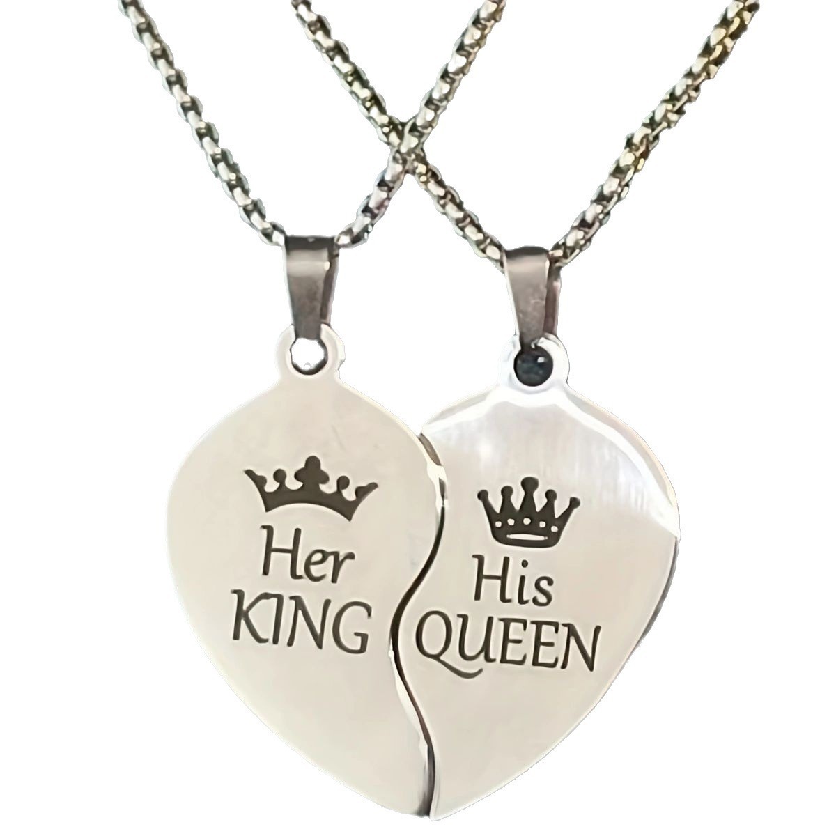 2024亚马逊新款king国王王后不锈钢刻字钥匙扣项链情人节礼品