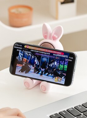 新款天使兔手机支架网红桌v面小摆件送女生男生礼物客厅办公桌装