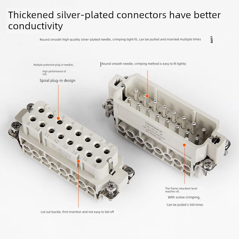 小型16A重型连接器矩形Hdc-Ha-10芯16芯32芯工业防水航空插头和插 - 图2
