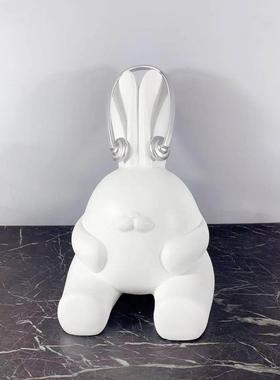现代艺术树脂白色长耳兔子摆件 样板间售楼处客厅儿童房软装饰品