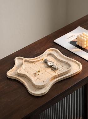 Rzone Wabi-Sabi风格黄色石灰华水果盘创意日本咖啡桌大理石托盘