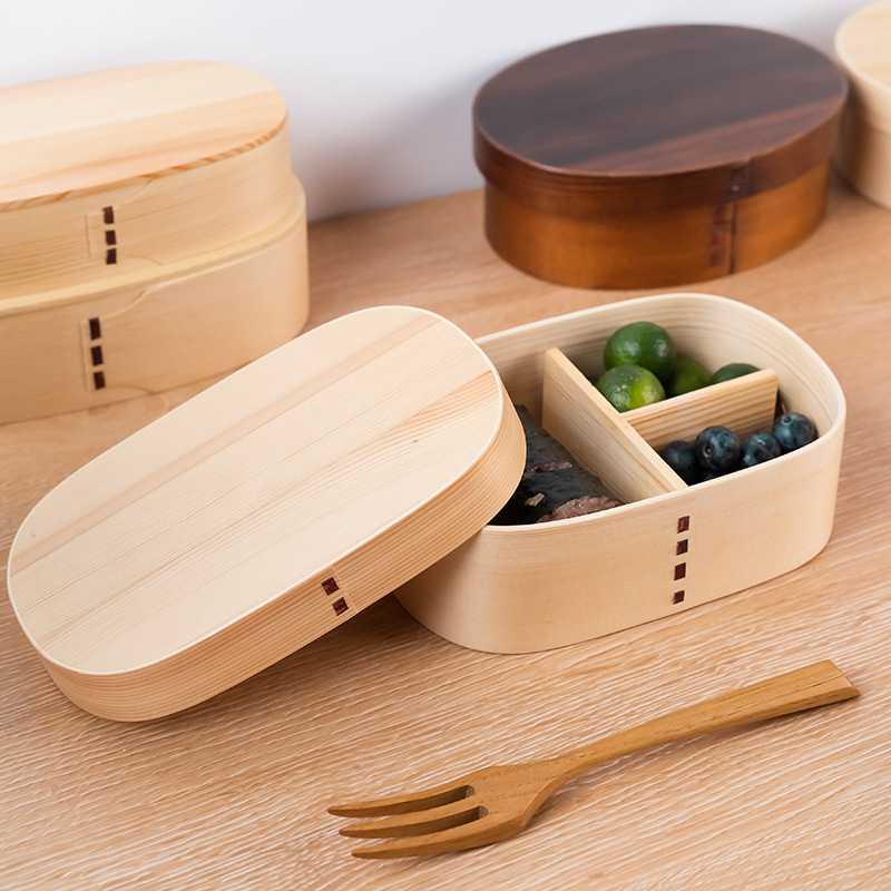 新款直销日式便当盒午餐盒野餐盒复古餐盒木饭盒木质便携学生点心 - 图1