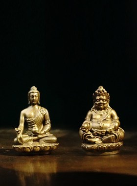 黄铜迷你随身佛像黄财神药师佛书房办公室实心小摆件工艺品装饰品