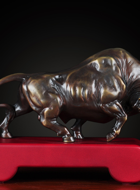 纯铜牛势牛摆件华尔街牛招财生肖牛家居客厅办公室紫铜色开业礼品