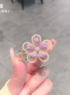 甜美森系花朵珍珠小号鸭嘴夹