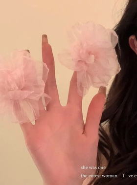 纯欲甜美少女网纱早春海边度假发饰头花高颜值花朵侧边夹发夹