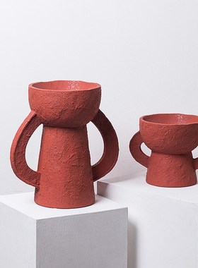 做旧侘寂风几何摆件售楼部大堂展厅书柜摆设样板房别墅玄关装饰品