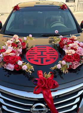 红粉色系主婚车装饰车头
