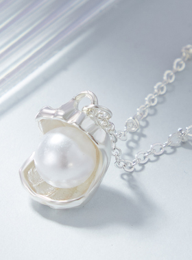 新款银色贝壳仿珍珠项爆款锁骨链