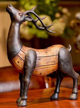 式创意树w8000-41脂复古做旧室梅美花鹿摆欧件式客厅卧装饰工艺品