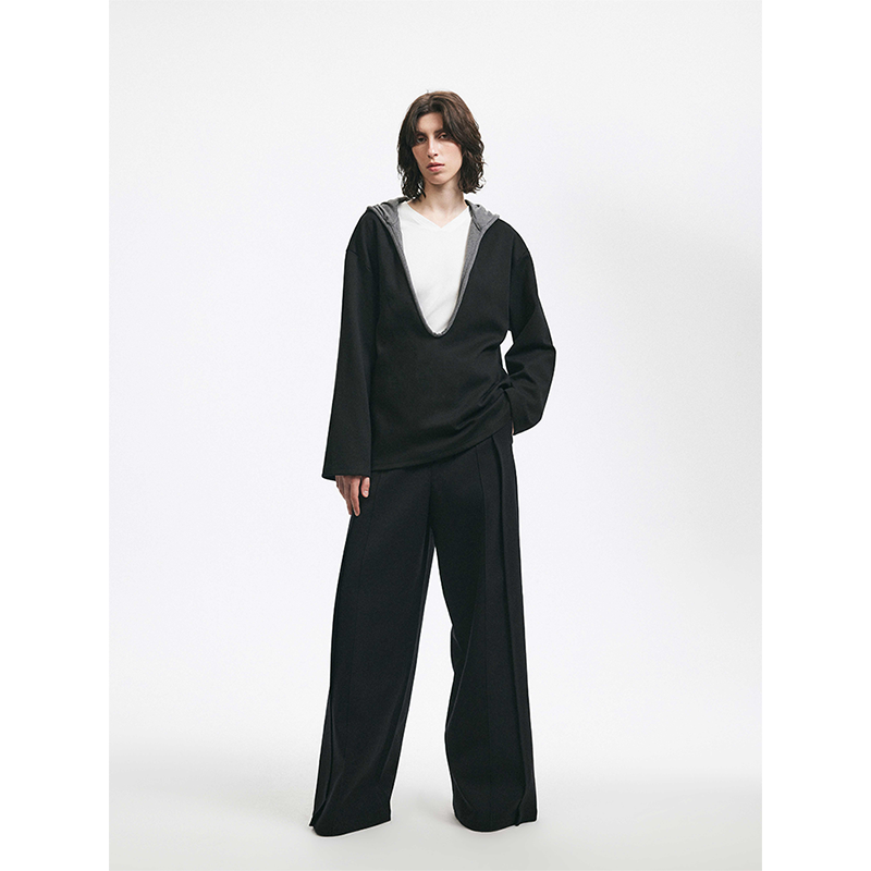 DIONYS*Deep V-neck Hoodie 异型深V领撞色宽松卫衣 - 图2