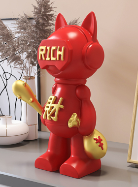 红色招财猫d摆件潮玩设计玄关电视柜酒柜小众化客厅家居装饰品摆