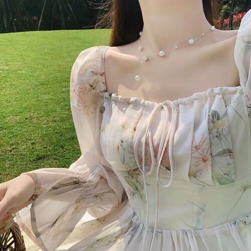绝美长袖雪纺连衣裙春夏新款仙女超仙森系温柔风茶歇法式初恋裙子 - 图1