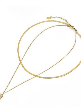 小众精致简约方形项链百搭双层叠戴锁骨链轻奢高级设计铜镀真金