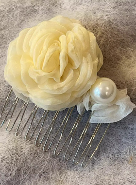 超仙薄纱花朵倒插梳发卡