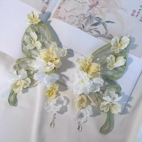 超仙花朵绢花发夹后压蝴蝶超仙蝴蝶流苏百搭古风汉服头饰配饰春夏 - 图3