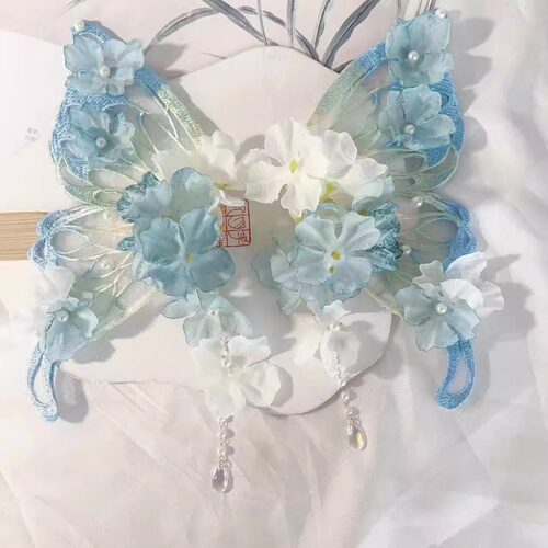 超仙花朵绢花发夹后压蝴蝶超仙蝴蝶流苏百搭古风汉服头饰配饰春夏 - 图1