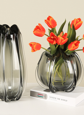 加厚琉璃花朵造型玻璃花瓶花器摆件餐桌样板房客厅电视柜极简摆设