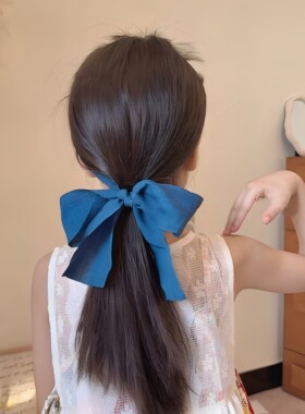 女童牛仔蓝齿梳飘带发箍