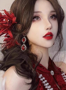 古风新中式红色彼岸花发夹