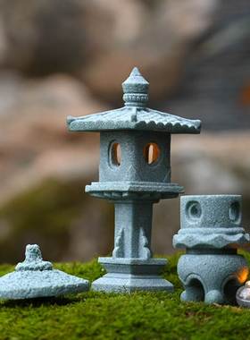 中式微景观发光小石灯笼摆件园艺花卉盆景鱼缸装饰造景古风小亭子