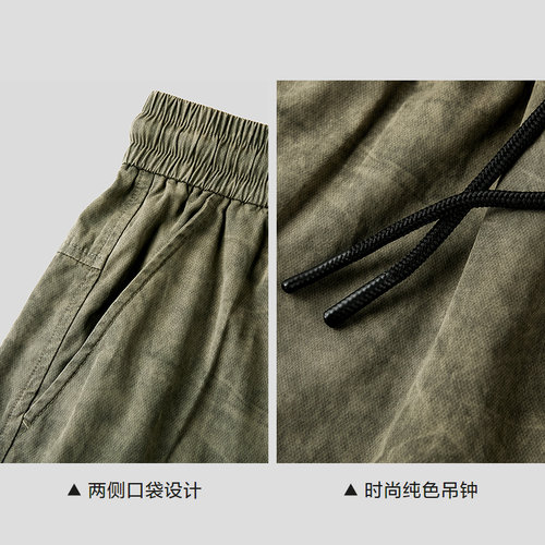 HLA/海澜之家宽松休闲中裤26春夏新松紧腰系带街潮时尚五分裤子男 - 图2