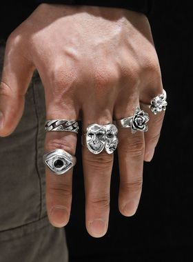 亚马逊做旧眼泪24件戒指套装 跨境合金个性扑克纸牌笑脸指环