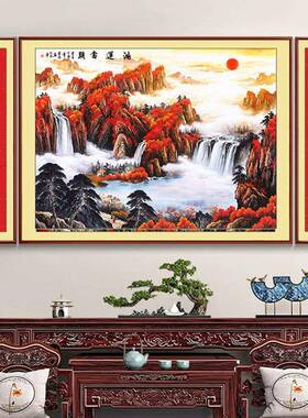 中式靠山中堂画农村自建房堂屋玄关客厅风水装饰画红色对联挂画