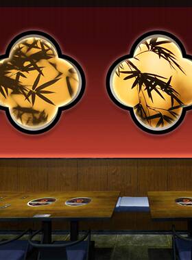 海棠花窗竹影装饰画异形发光灯箱宋式美学餐厅酒店玄关茶馆挂画