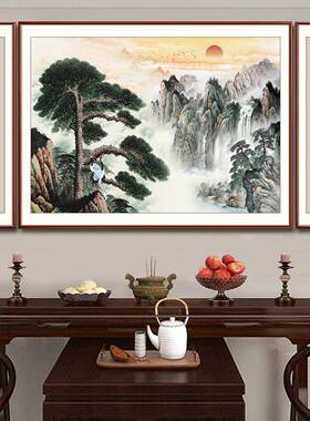 迎客松挂画农村中堂客厅堂屋大厅装饰新中式大气对联山水风景字画