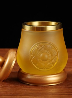速发供法琉璃水水杯纯铜供佛杯净水杯观音莲花圣古杯佛前摆件茶杯