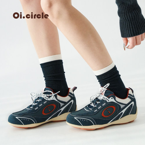 OICIRCLE【噢壹圈】增高6cm女鞋美式复古德训鞋结构海军蓝赛车鞋 - 图2