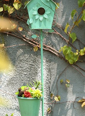园艺装饰品摆件花园庭院户外铁艺鸟屋别墅装饰院子鸟窝田园景观