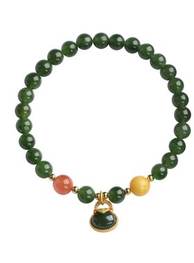 天然碧玉6mm圆珠手串碧玉包包手链女士中国风复古小清新网红手饰