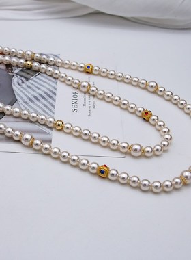 早春时尚百搭珍珠项链复古骰子锆石锁骨链小众中古高级感长项链女