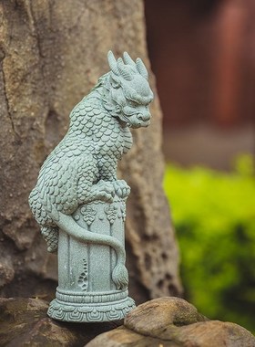 中式国潮禅意摆件盘龙青石柱家居桌面茶宠摆设鱼缸造景景观装饰品