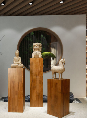 中式仿古祥云展示柱落地摆件过道玄关装饰盆景摆设底座仿石拴马桩