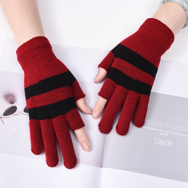 秋冬季男女士加绒保暖防寒学生写字漏半指露二指骑车毛线触屏手套,淘宝优惠券,粉丝福利购,淘宝优惠卷