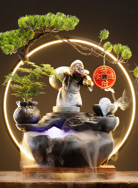 流水生财a招财猫客厅装饰循环水灯圈倒流香摆件办公室桌面开业礼