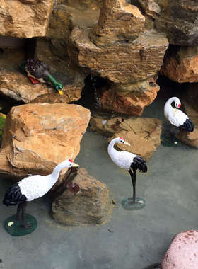 花园造景庭院动物摆件户外假山装饰摆件仿真仙鹤摆件丹顶鹤摆件