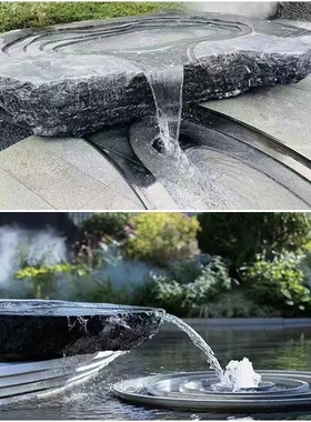 黑山石水钵流水切片异形加工定制日式枯山水景观置石园林山石组合