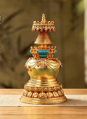 藏式黄铜八吉祥噶当塔摆件