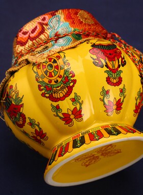 王师兄陶瓷藏式八吉祥彩绘宝瓶装财神宝瓶供奉佛前家用摆件龙王