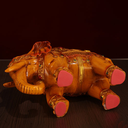 王师兄吉祥大象宝手工摆件摩尼宝居家佛堂送礼藏式象家S886M木纹 - 图1